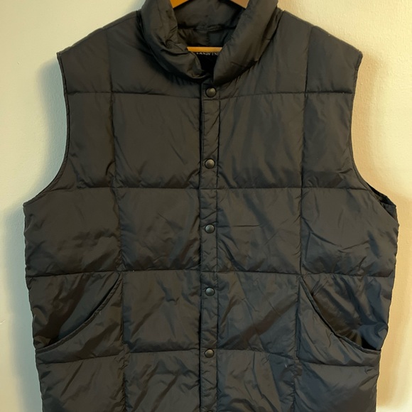 Lands End Men’s Goose down Puffer Vest Black L 42-44 Button Snap Pockets Quilted - Picture 1 of 7